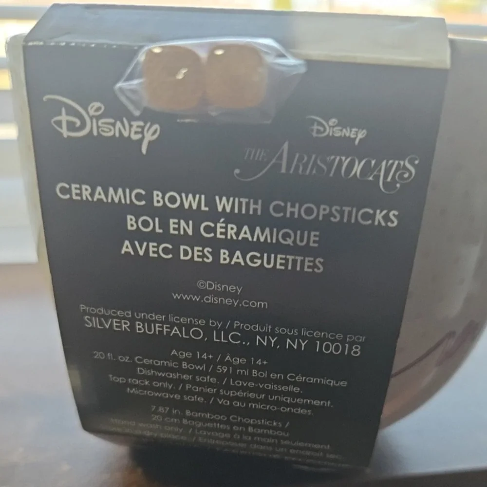 Disney Aristocats Marie Ceramic Bowl with Chopsticks 20oz Pink Bow New
